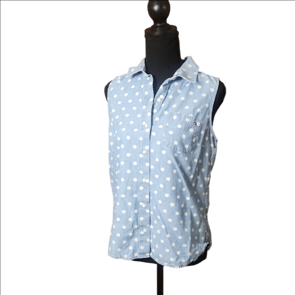Rommy Hilfiger Denim Polka Dot Sleeveless Top, Size Small - Picture 1 of 11